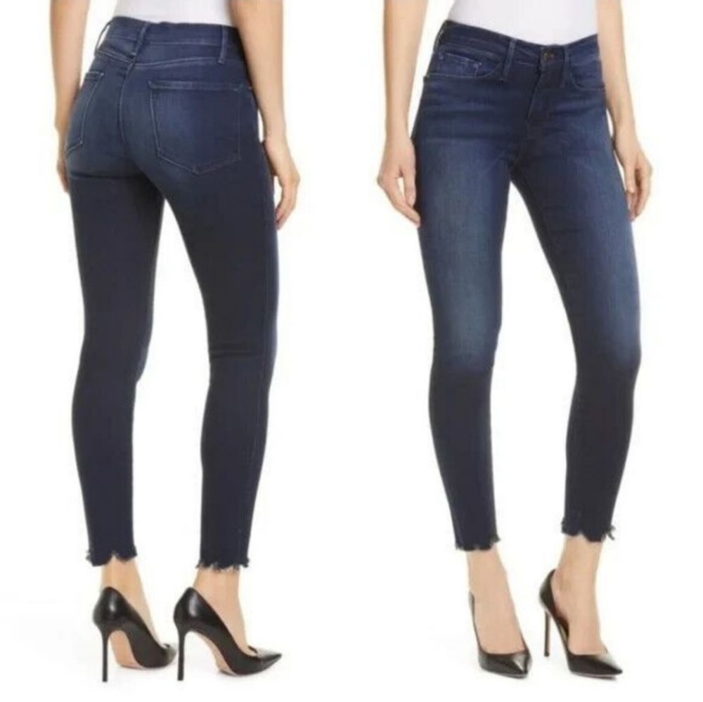 Frame le Skinny de Jeanne jeans Size 31 chew hem raw hem Ankle Shelby jeans Dark